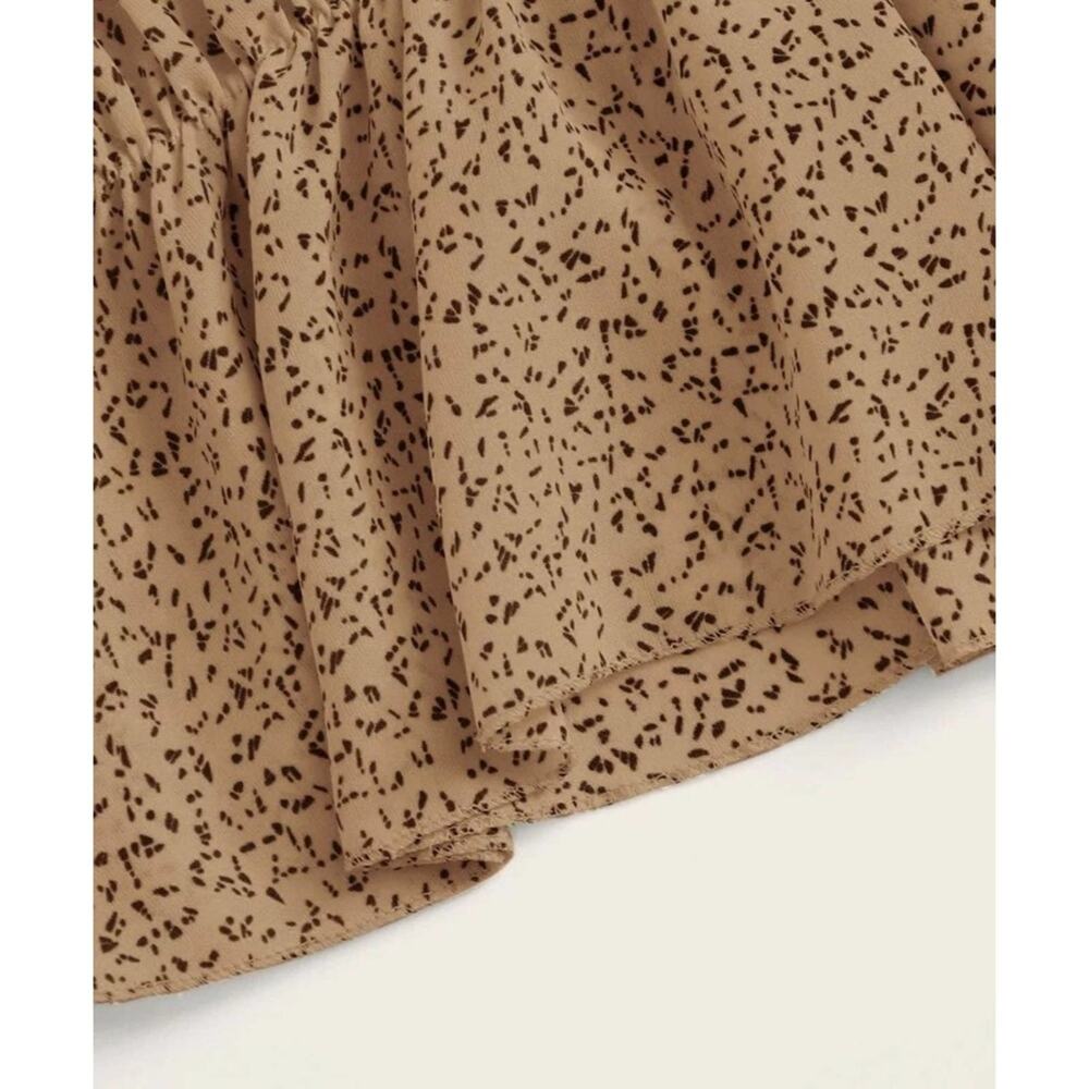 1X SHEIN Tan Brown Allover Print Long Sleeve Peplum Wrap V Neck Blouse Top Shirt - Picture 5 of 7